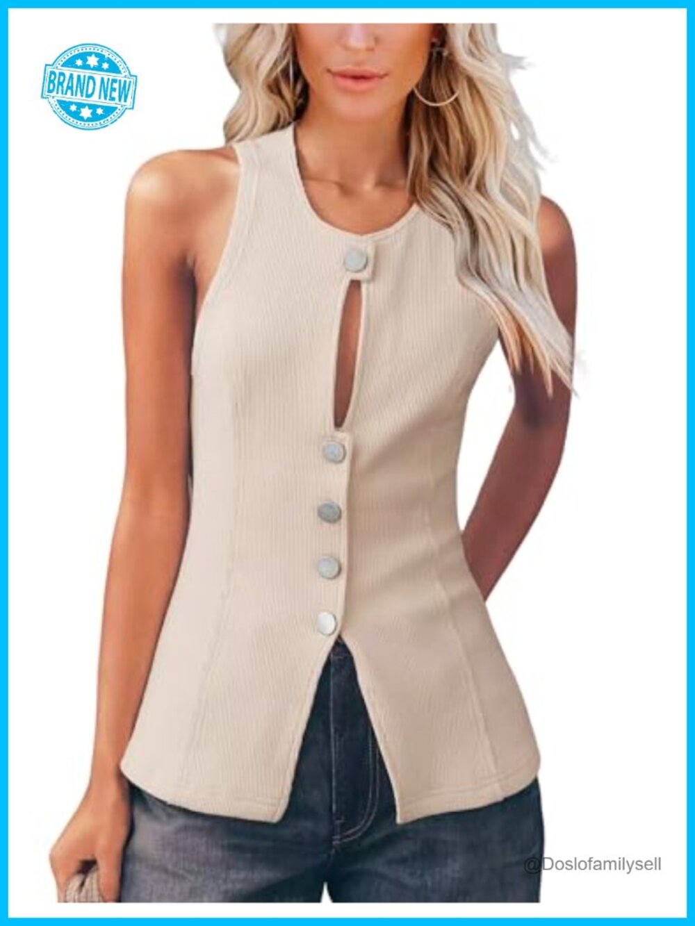 Women's Fitted Button Down Sleeveless Vest Spring Summer Layering Top